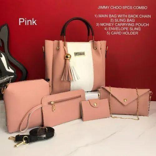 5-Piece Jimmy Choo Bag Combo | Main Bag, Sling, Pouch, Envelope Sling & Card Holder | Pink