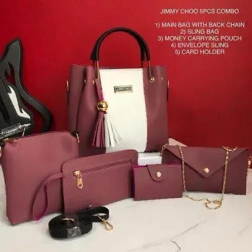 5-Piece Jimmy Choo Bag Combo | Main Bag, Sling, Pouch, Envelope Sling & Card Holder | Pink