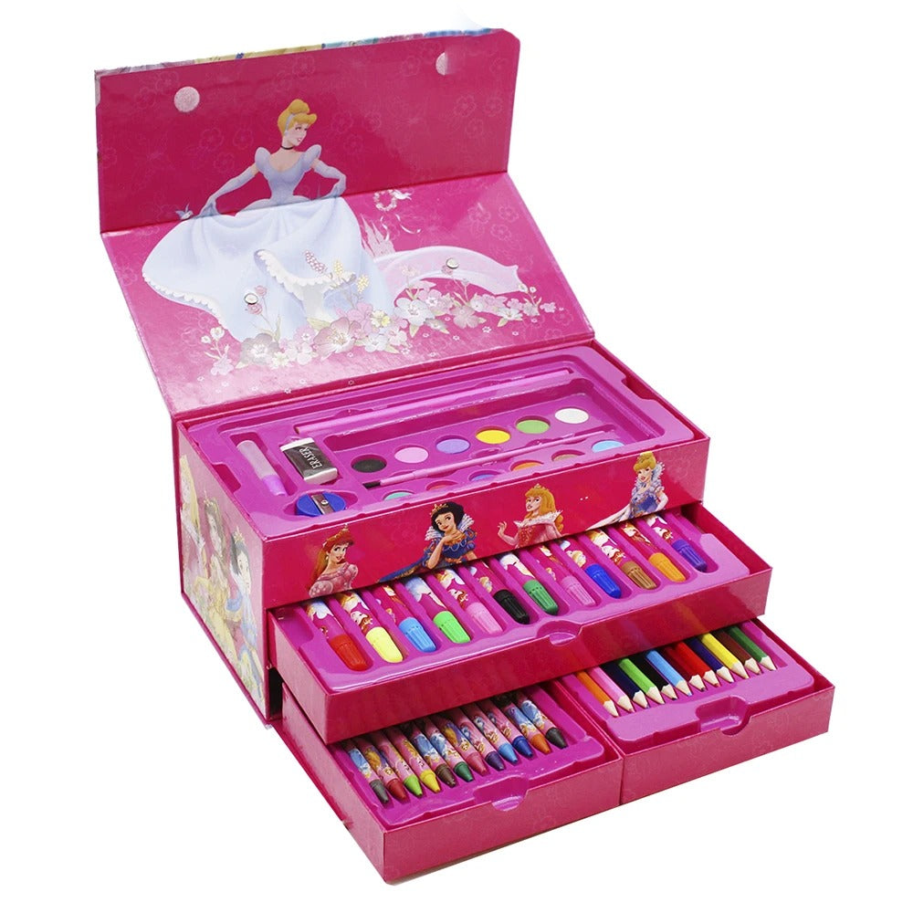 Multi Colour 54 Pieces Kids Art Artist Set In A Box With Drawers Pens Pencils Crayons Paints Providing