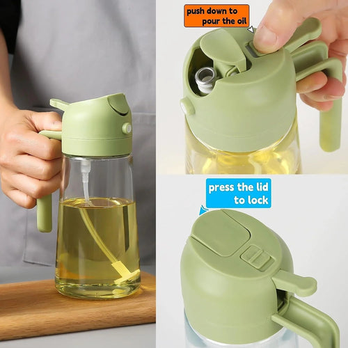 2-in-1 Oil Spray Bottle | Adjustable Mist & Dispenser | 470ml Leak-Proof Glass Container