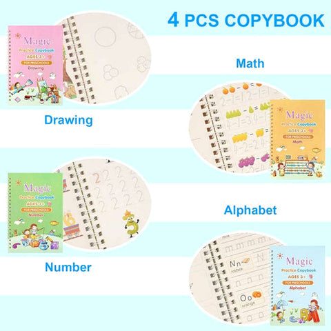 Sank Magic Practice Book Set 4 Books with Pen & 10 Refills Kids Handwriting Learning Kit