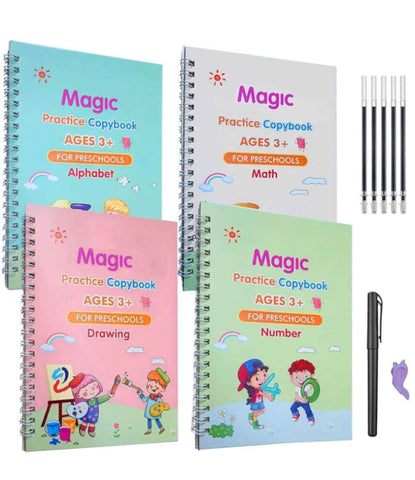 Sank Magic Practice Book Set 4 Books with Pen & 10 Refills Kids Handwriting Learning Kit