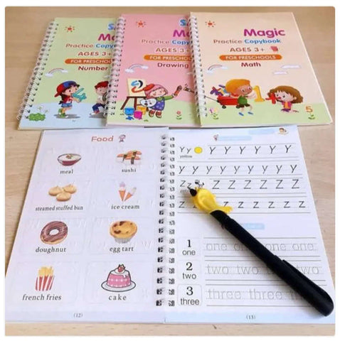 Sank Magic Practice Book Set 4 Books with Pen & 10 Refills Kids Handwriting Learning Kit