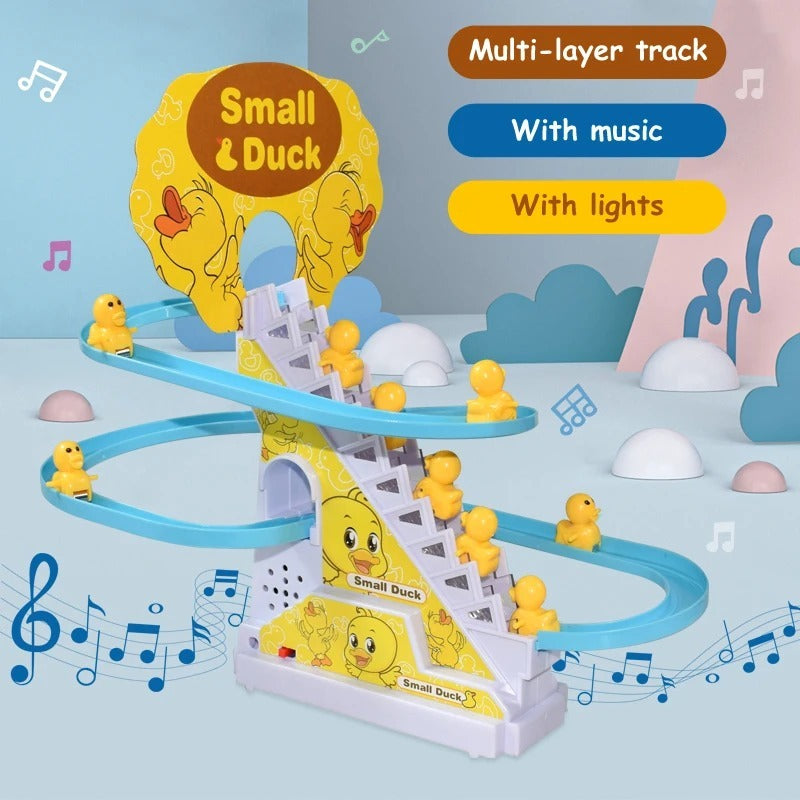 Duck Slide Toy Set, Funny Automatic Stair-Climbing Ducklings Cartoon Race Track Set Little Lovely Duck Slide Toy
