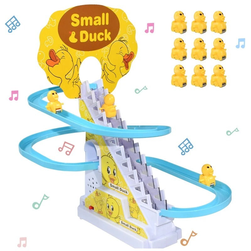 Duck Slide Toy Set, Funny Automatic Stair-Climbing Ducklings Cartoon Race Track Set Little Lovely Duck Slide Toy