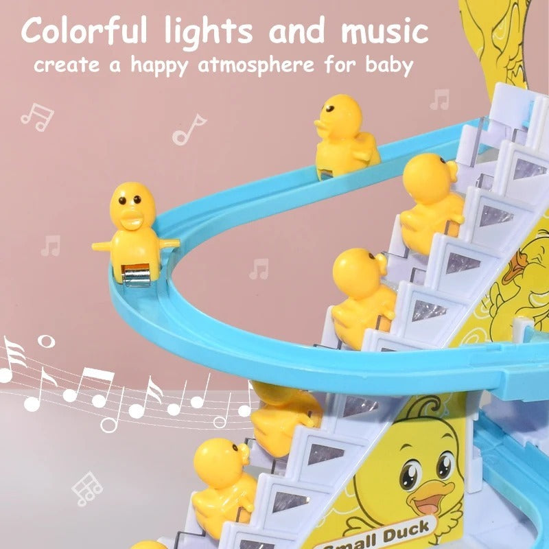 Duck Slide Toy Set, Funny Automatic Stair-Climbing Ducklings Cartoon Race Track Set Little Lovely Duck Slide Toy